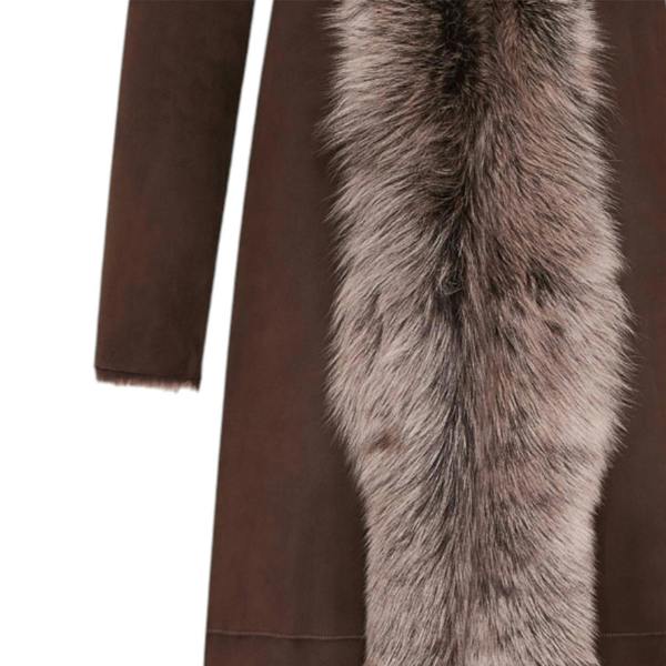 Infinity Leather Womens Suede Toscana Sheepskin Hooded Trench Coat-Fribourg