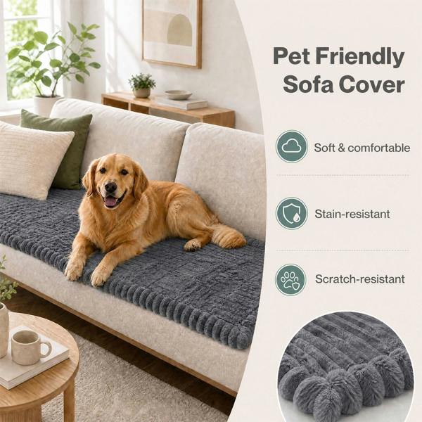 Marlow Corduroy Sofa Cover Pet Friendly Non Slip Washable 70 x 150cm Deep Grey