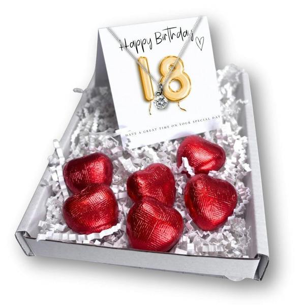 Aye Do Gifts 18th Birthday Necklace Gift Box, Cubic Zirconia & Chocolate Treats