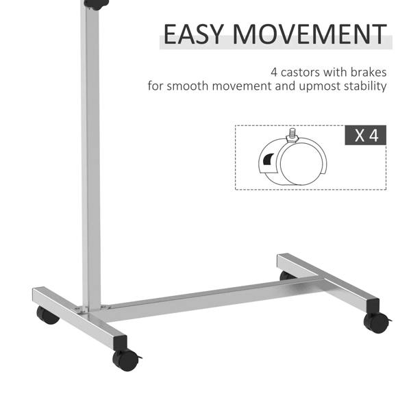 Metal base with four caster wheels with brakes for the black over-bed table