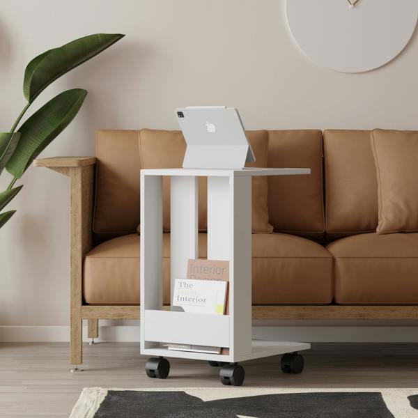 Decortie Edi Modern C- Shaped Side Table Mobile Functional with Open Compartment H60cm