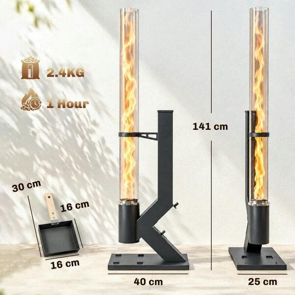 Bobobiy Wood Pellet Heater, 13 kW Outdoor Pellet Heater Stove with Glass Tube, 2.4 kg Capacity Hopper, Ash Tray, Black