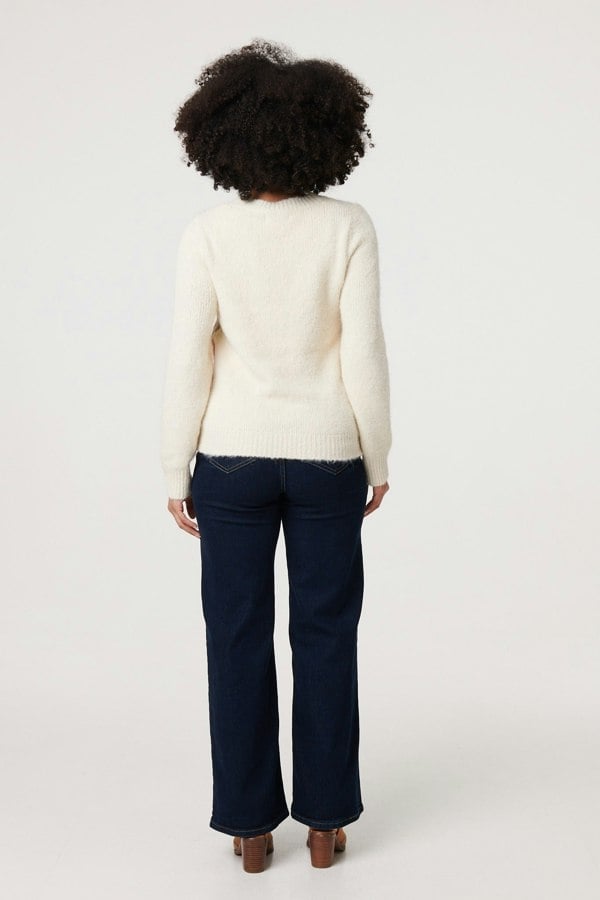White | Asymmetric Colour Block Knitted Jumper
