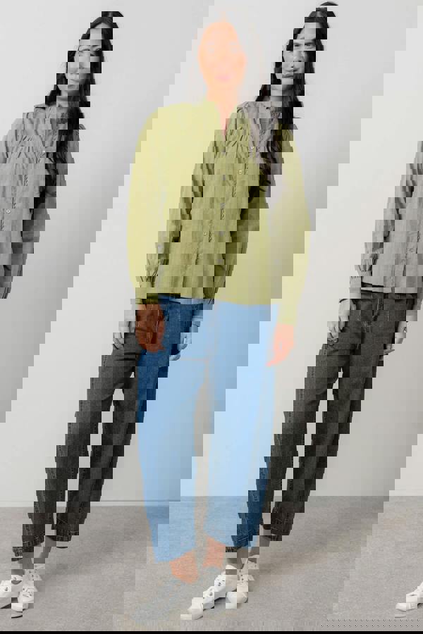 Lily & Me Wayfaring Cotton Check Blouse Moss