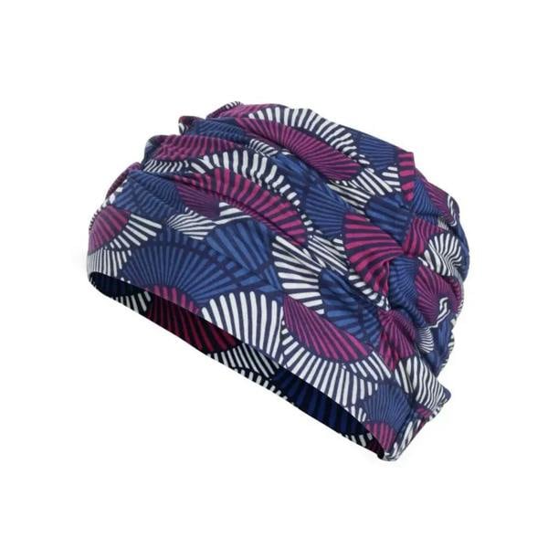 Purple and blue Fashy pleated soft fabric cap with fan-like beanie pattern