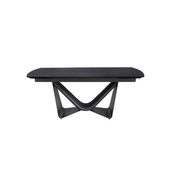 Angel Cerdá Extendable barrel oval dining table in black glass, steel, dark grey fiberglass and metal 1196