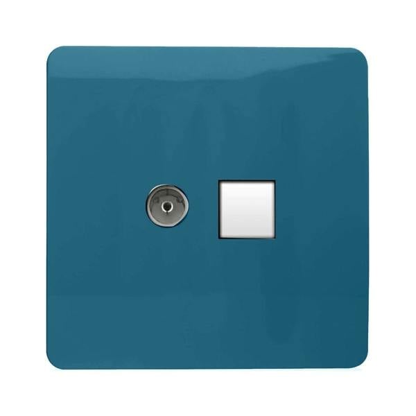 Trendi Switch 2 Gang Female TV Co-Axial & Telephone Slave Sockets in Ocean Blue