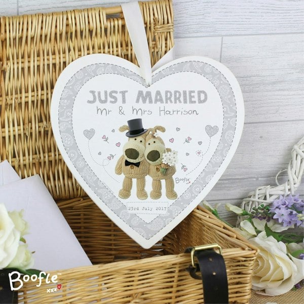 Personalised Memento Company Personalised Boofle Wedding Large Wooden Heart Decoration