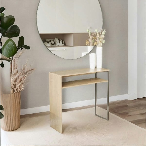 Rafaelo Mobilia 2 Tier Hallway Console Table With Steel Frame Oak