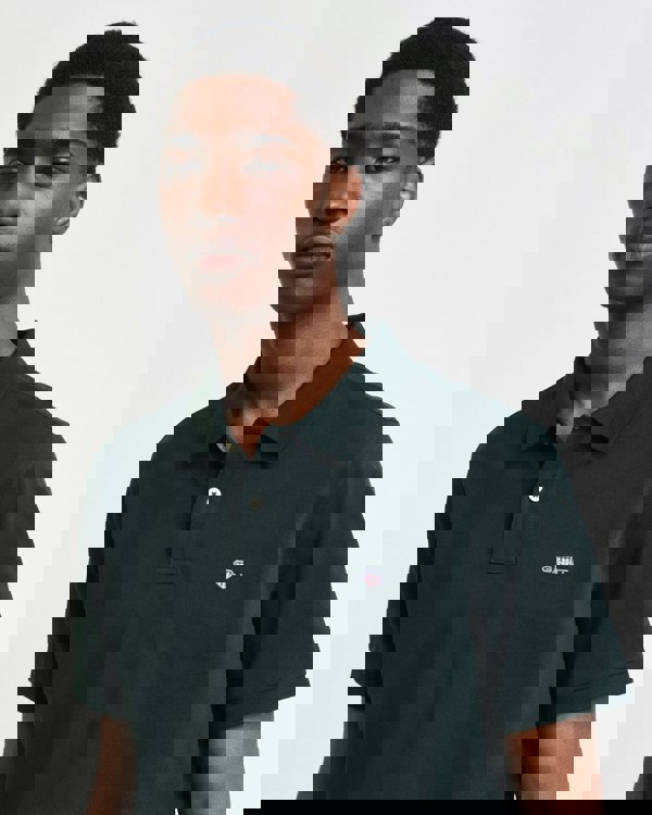 GANT Mens Regular Fit Short Sleeve Shield Logo Pique Polo - 374 Tartan Green