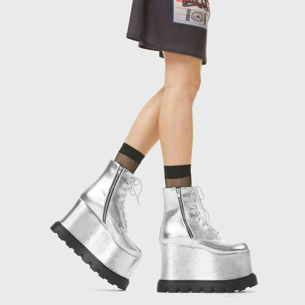 Lamoda Up In Arms Silver PU Ankle Boots Urban Party Street Style Trendy