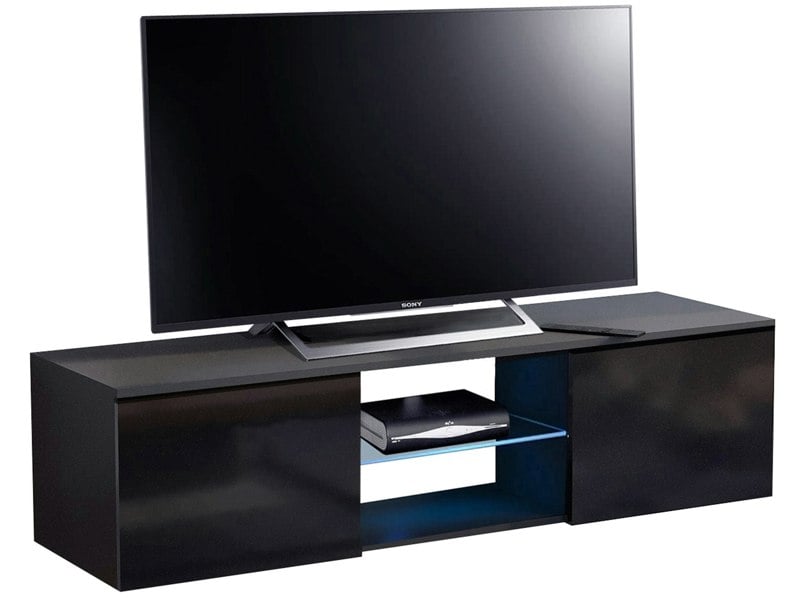 MDA Designs Ara Gloss Black Floating Modern TV Cabinet for Flat TV Screens of up to 65" Wall-Mounted Entertainment Unit with Built-in Blue LED Lights