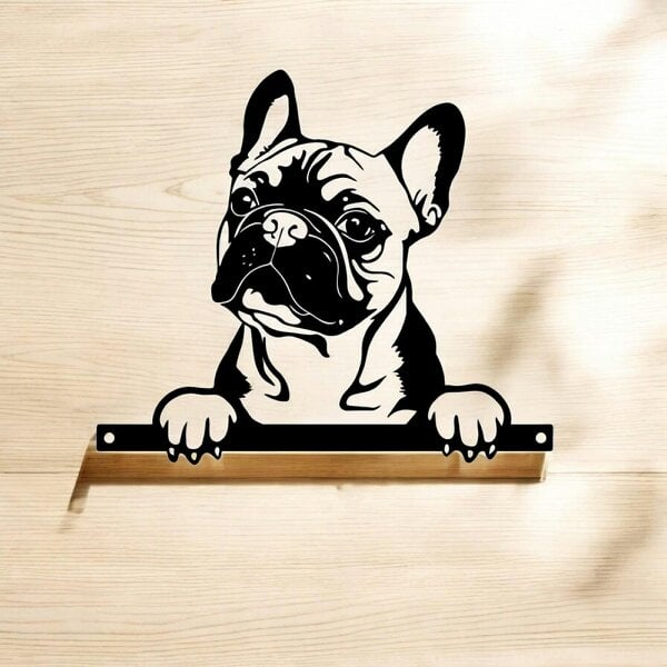 EDH Door Hardware Metal Frenchie Peeking Dog Silhouette – 28cm x 32cm | Decorative Metal French Bulldog Art for Home & Garden Décor