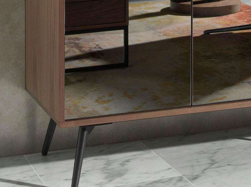 Angel Cerdá Black Mirror Effect Glass, Walnut and Black Steel Sideboard 3061