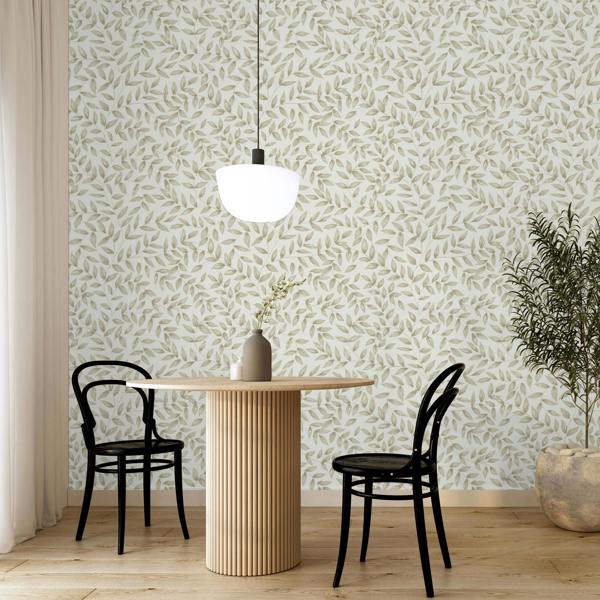 Grandeco Jessy Hand painted Leaf Trail Textured Wallpaper, Neutral Beige