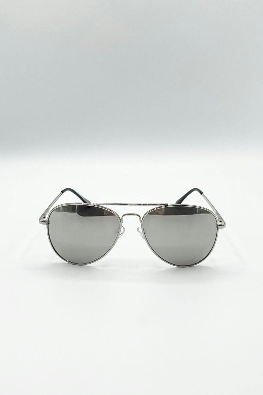 SVNX Aviator Sunglasses Silver Frame With Silver Mirrored Lenses