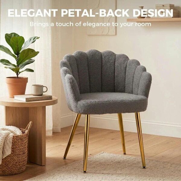 Bobobiy Lounge Chair Petal-Back Armchair Metal Metal Legs for Living Room Bedroom, Grey