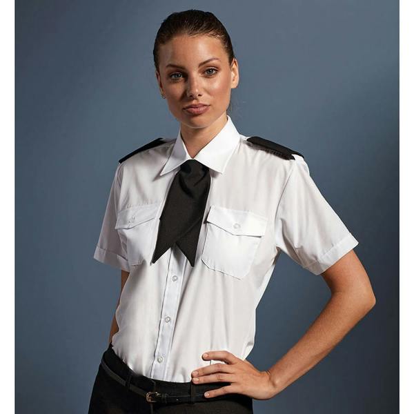 Premier Womens/Ladies Short Sleeve Pilot Blouse / Plain Work Shirt - White