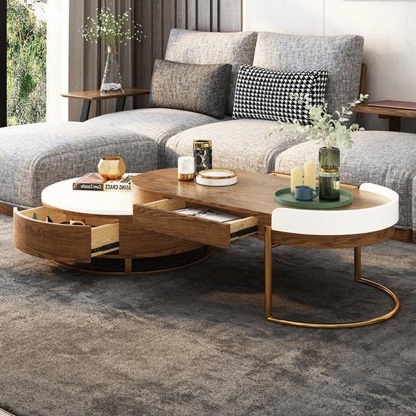 Ouezzane Nesting Coffee Table Set, With TV Stand, Oak-Weilai Concept-Oak-Coffee Table-Weilai Concept