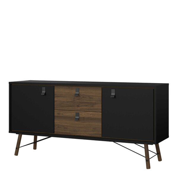 Wyld Haus Juno Black and Walnut Wood Sideboard 2 Doors 2 Drawers