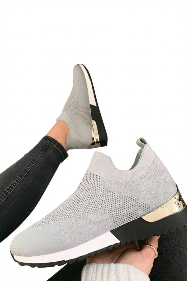 Jessi Slip On Sock Wedge Trainers - Grey_wb