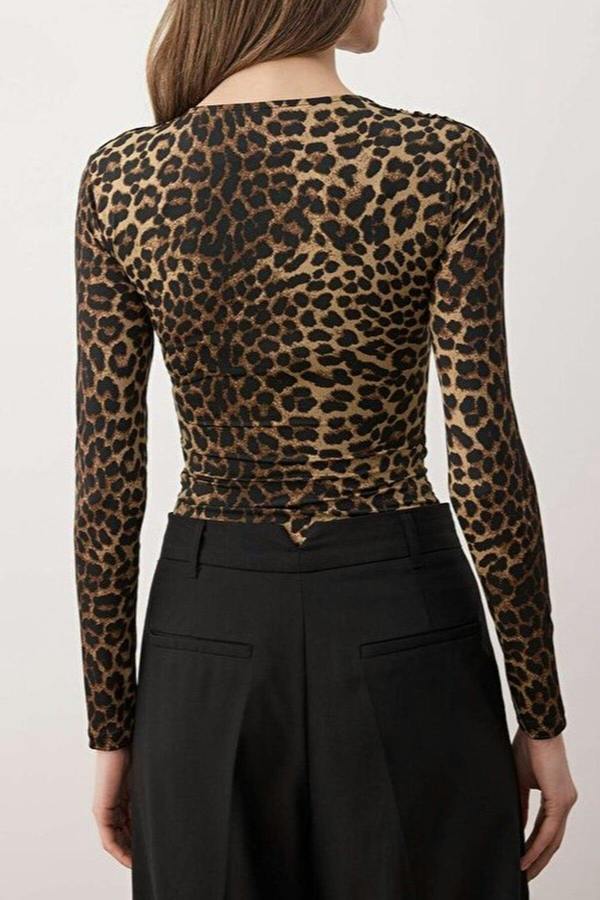 WOVCOR Leopard Print Stretch Knit Bodysuit