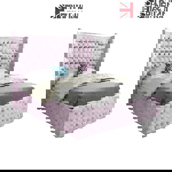 Casa Magna Florence Wide Winged Upholstered Soft Velvet Bed Frame - Pink