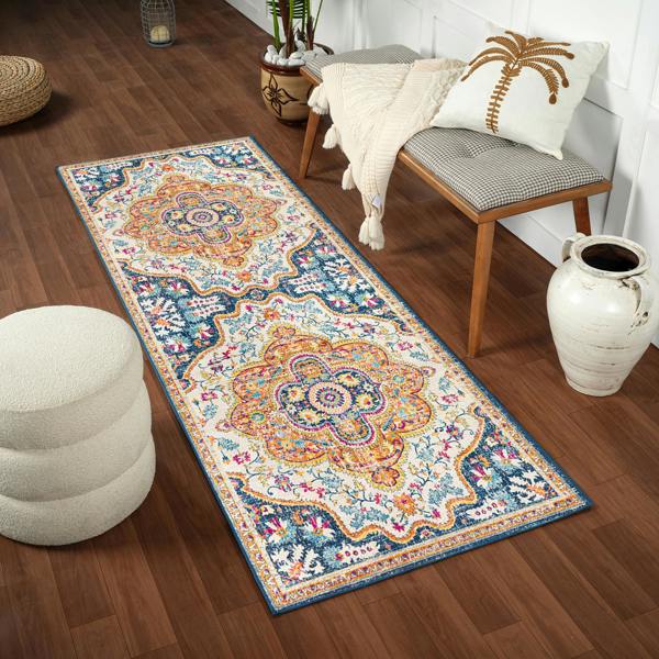 Livabliss Floransa-Vintage Yellow Blue Beige Orange Traditional Boho Rug