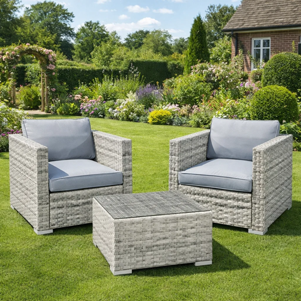 Oseasons Malta Rattan 2 Seat Tea for Two Set in Dove Grey