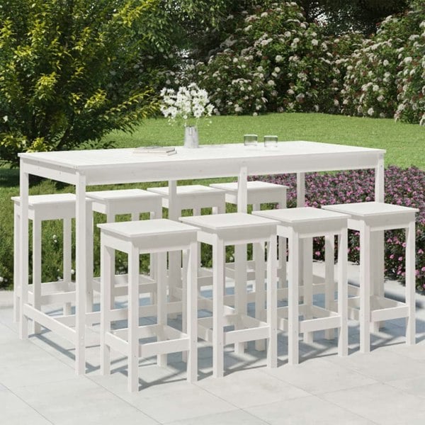 Berkfield 9 Piece Garden Bar Set White Solid Wood Pine
