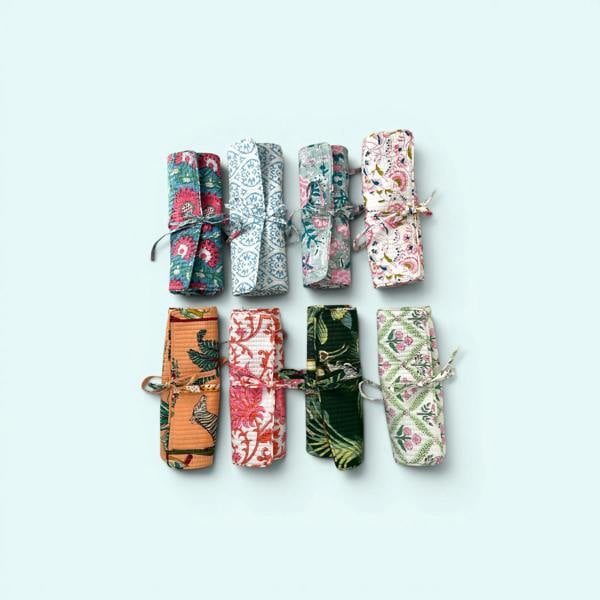 Hayley & Co Cotton Jewellery Roll - Light Blue and White Block Print