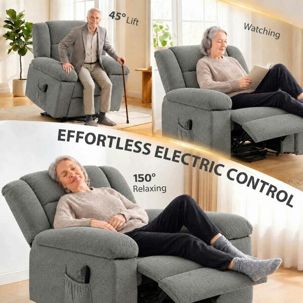 Oversized Riser Recliner Chair with Massage and Heat, Power Lift Recliner for Elderly with Wide Seat and Back, Grey