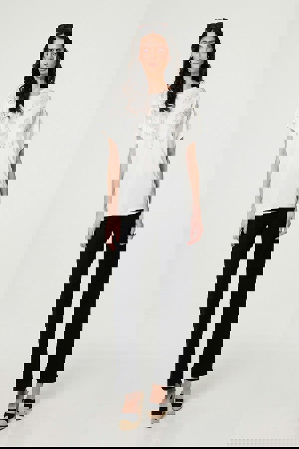 White | Sparkly Feather Print Relaxed T-Shirt
