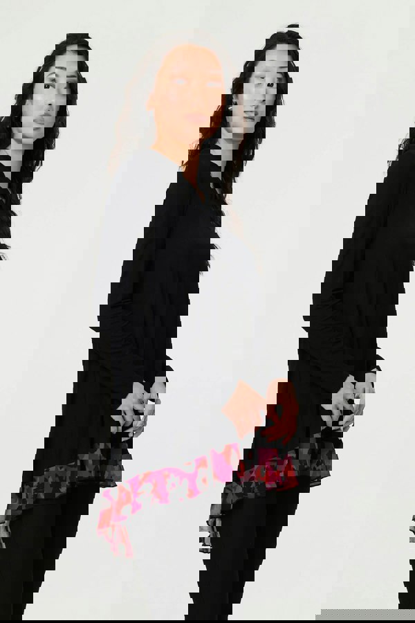 Black | Animal Print Semi Sheer Relaxed Top
