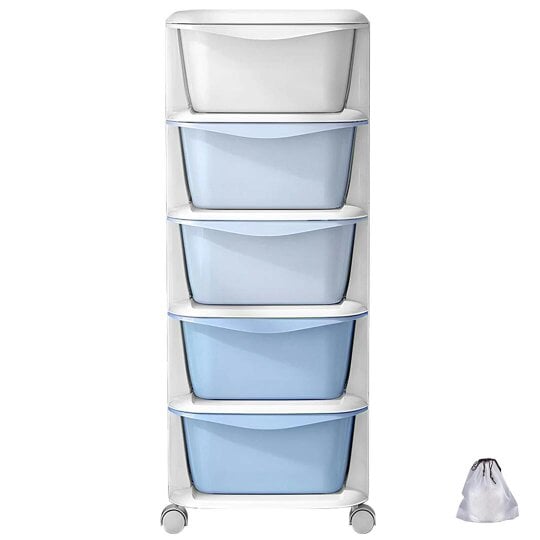 Havendro 5TIER PLASTIC STORAGE DRAWERS TOWER W/ WHEELS TROLLEY UNIT HOME OFFICE - blue - plastic