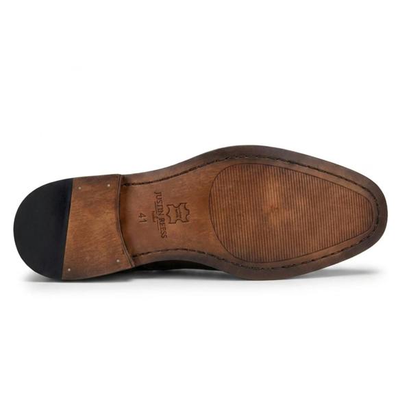 Justin Reess Jett - Men's Dark Green Cross-Stitch Toe Cap Oxford Shoes