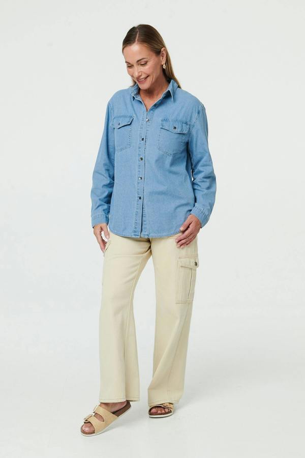 Blue | Denim Relaxed Long Sleeve Shirt