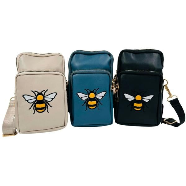 Fores Collection Embroidered Bumble Bee 3 Zip Crossbody Phone Bag