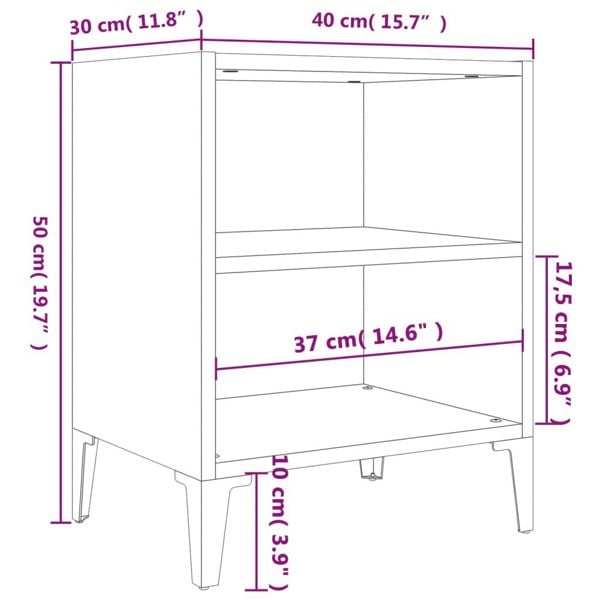 Berkfield Bed Cabinets with Metal Legs 2 pcs High Gloss White 40x30x50 cm