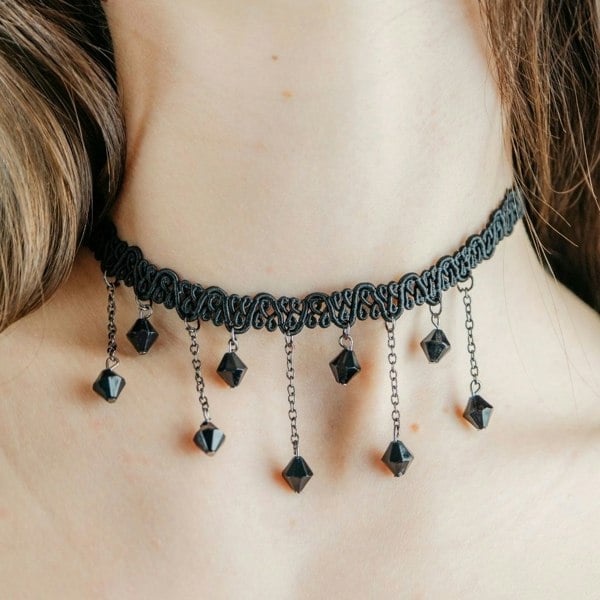 Black Beaded Lace Choker