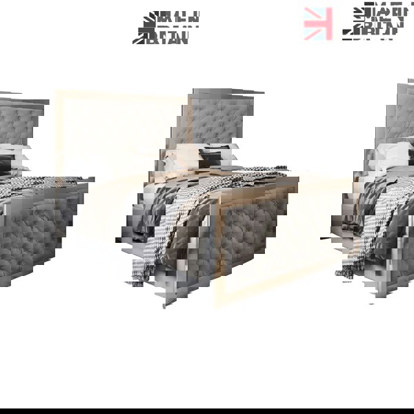 Casa Magna Maddison Upholstered Soft Velvet Metal Bed Frame - Grey