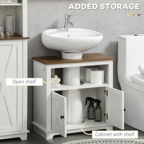 Wyld Haus Venole  White Under Sink Vanity Storage Cabinet With Double Doors And Internal Shelving 60x30x60cm
