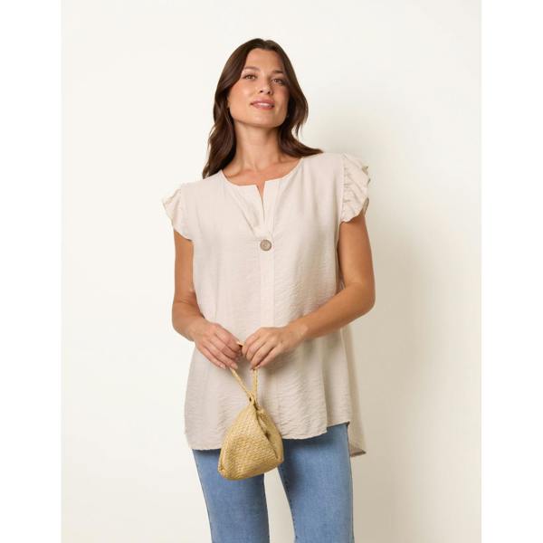 Blue Vanilla One Button Frill Sleeve Top