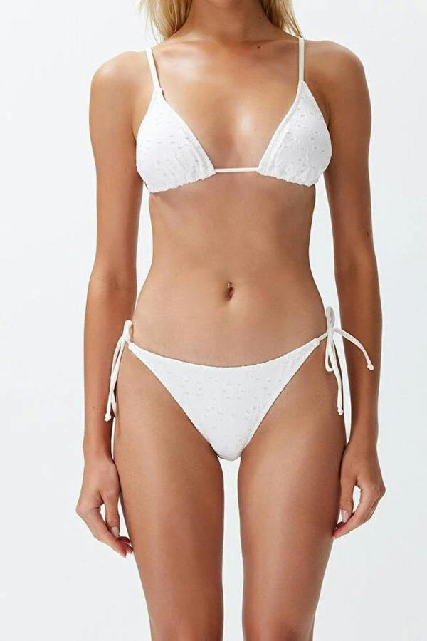 WOVCOR Textured Triangle Tie Regular Waist Bikini Set