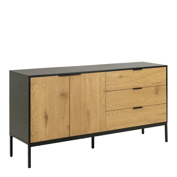 Furniture To Go Seaford Sideboard with 2 Doors and 3 Drawers in Black