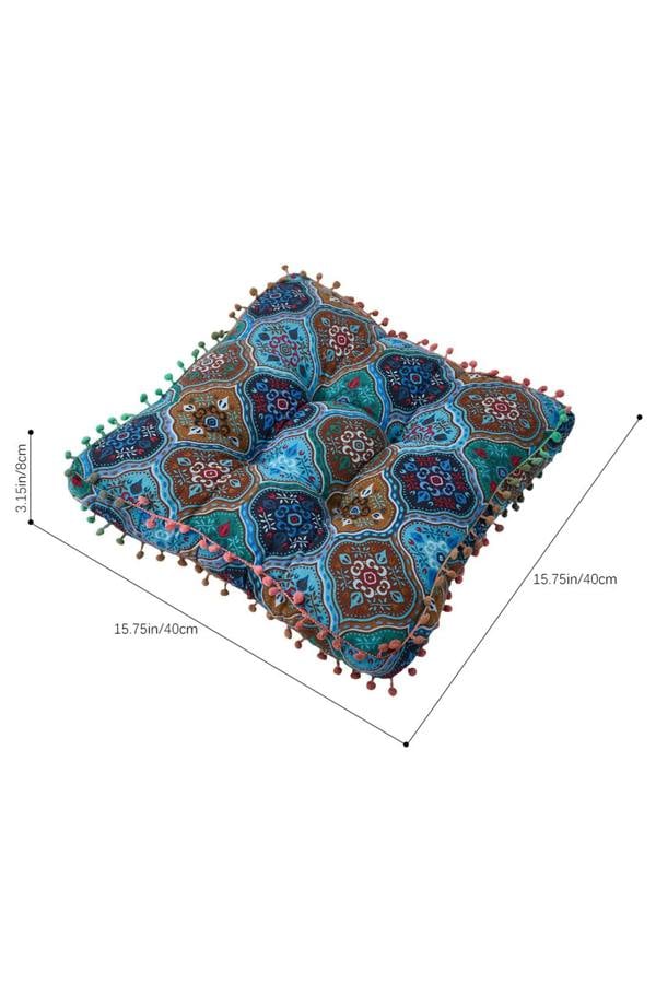 Living and Home Bohemian Patterned Pom-Pom Trimmed Seat Cushion