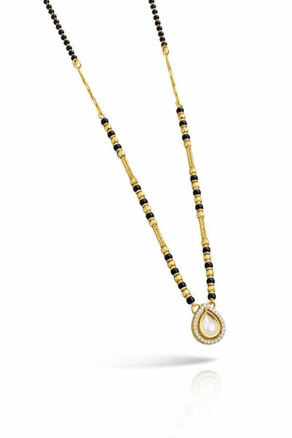 The Colourful Aura Oval Solitaire Charm Black Beaded 18ct Gold Plated Mangalsutra Necklace