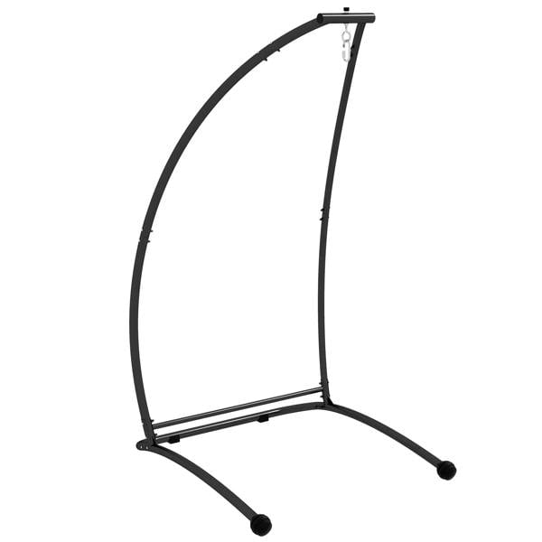 Black C-shape metal hammock chair stand frame with curved top and three-point base
