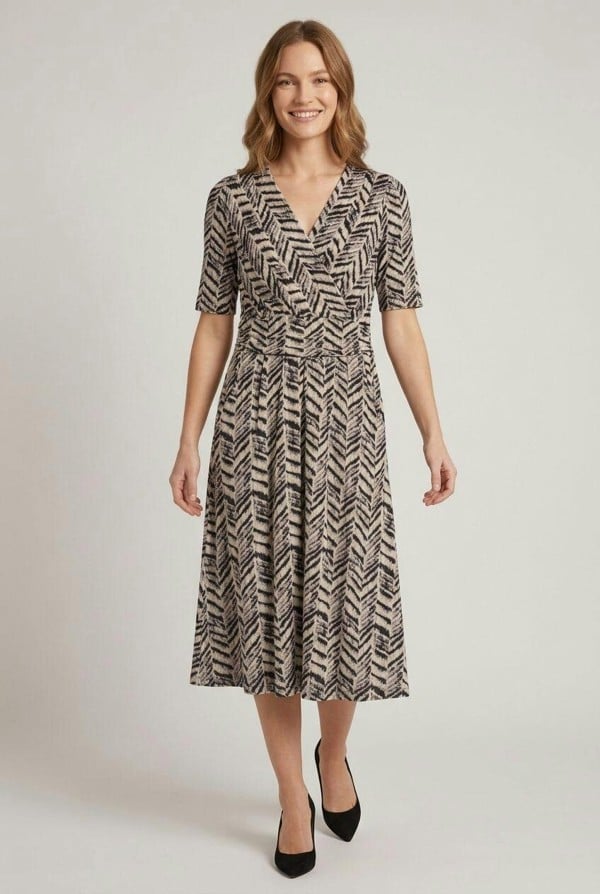 Izabel London Printed Faux Wrap Ruched Midi Dress