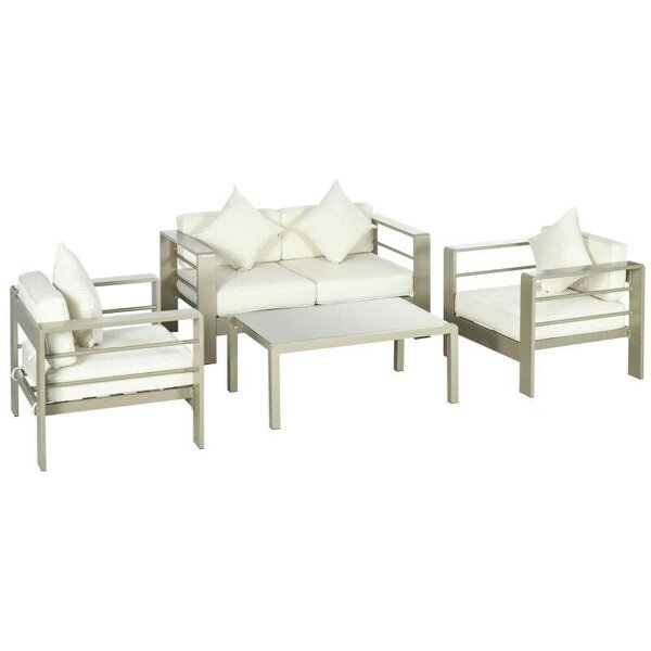 4 Pieces Outdoor Garden Furniture Set, Aluminium Frame Furniture w/ Thick Padded Cushiones Champagne Gold